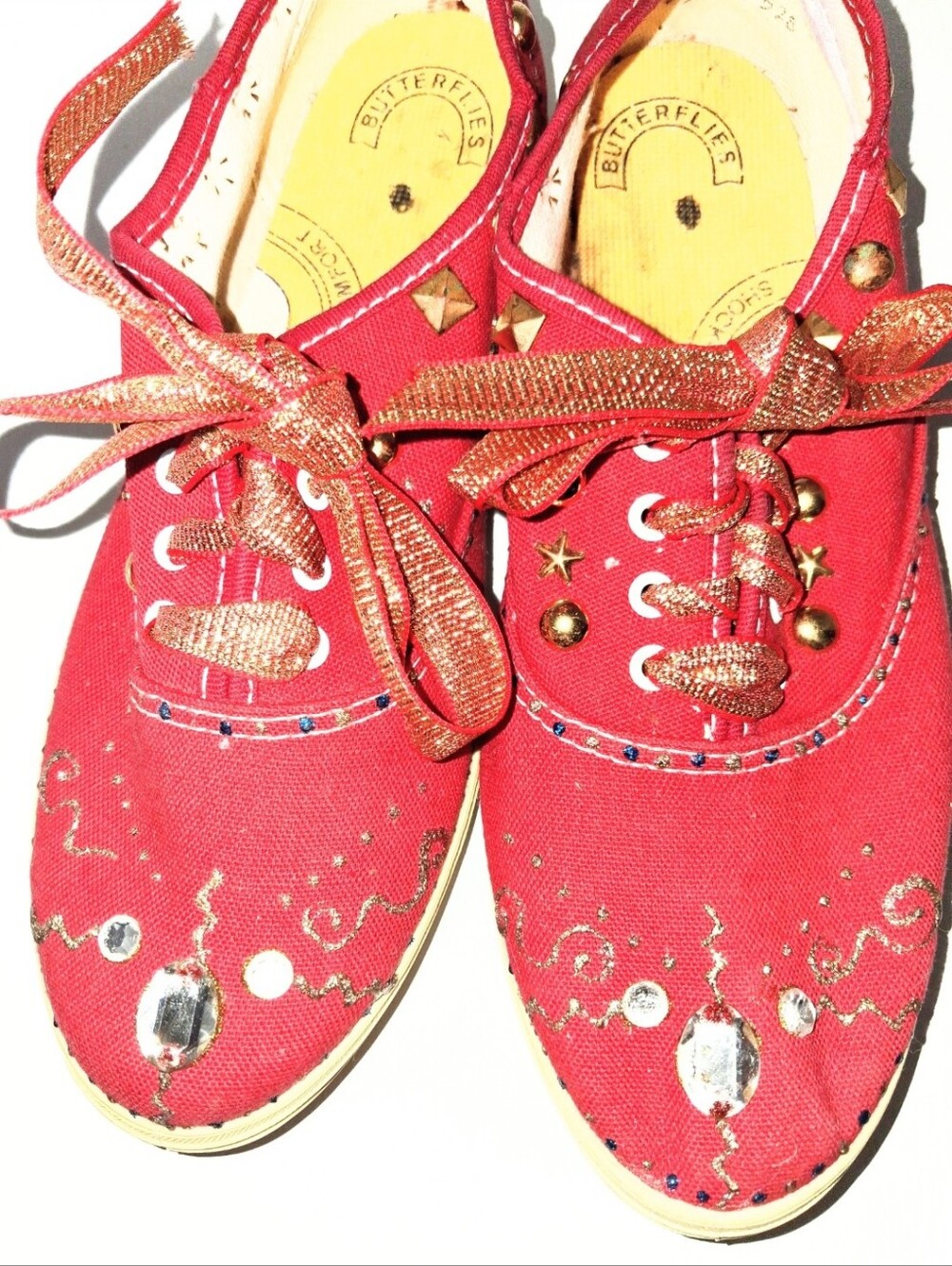 80's Vintage Rare Embellished DIY Inspired Red Canvas Tennis Shoe Size 6.5